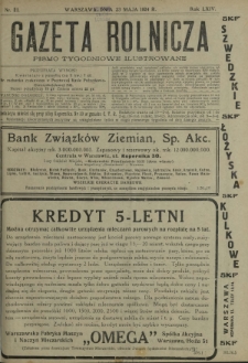 Gazeta Rolnicza : pismo tygodniowe ilustrowane. R. 64, nr 21 (23 maja 1924)