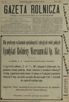 Gazeta Rolnicza : pismo tygodniowe ilustrowane. R. 64, nr 22 (30 maja 1924)