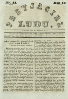 Przyjaciel Ludu : czyli tygodnik potrzebnych i pożytecznych wiadomości. R. 16, Nr 14 (25 sierpnia 1849)