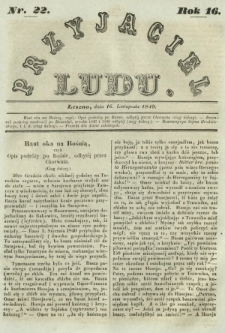 Przyjaciel Ludu : czyli tygodnik potrzebnych i pożytecznych wiadomości. R. 16, Nr 22 (16 listopada 1849)