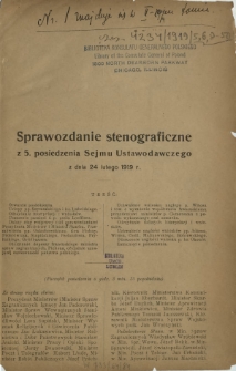 Sprawozdanie Stenograficzne z 5 Posiedzenia Sejmu Ustawodawczego z dnia 24 lutego 1919 r.