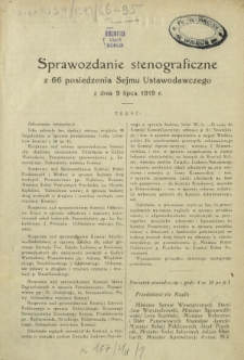 Sprawozdanie Stenograficzne z 66 Posiedzenia Sejmu Ustawodawczego z dnia 9 lipca 1919 r.