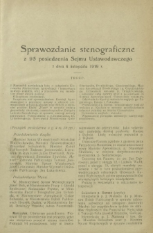 Sprawozdanie Stenograficzne z 95 Posiedzenia Sejmu Ustawodawczego z dnia 6 listopada 1919 r.