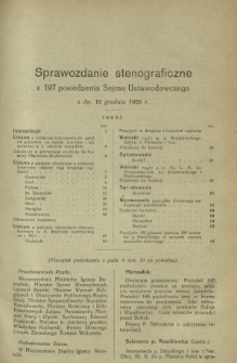 Sprawozdanie Stenograficzne z 197 Posiedzenia Sejmu Ustawodawczego z dnia 16 grudnia 1920 r.