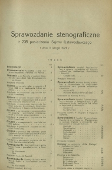 Sprawozdanie Stenograficzne z 205 Posiedzenia Sejmu Ustawodawczego z dnia 3 lutego 1921 r.