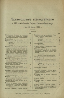 Sprawozdanie Stenograficzne z 212 Posiedzenia Sejmu Ustawodawczego z dnia 22 lutego 1921 r.