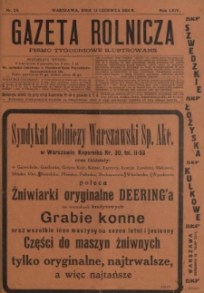 Gazeta Rolnicza : pismo tygodniowe ilustrowane. R. 64, nr 24 (13 czerwca 1924)