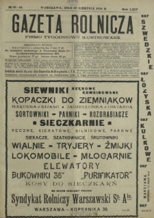 Gazeta Rolnicza : pismo tygodniowe ilustrowane. R. 64, nr 33-34 (19 sierpnia 1924)