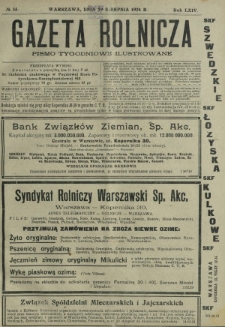 Gazeta Rolnicza : pismo tygodniowe ilustrowane. R. 64, nr 35 (29 sierpnia 1924)