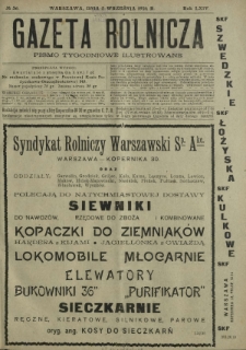 Gazeta Rolnicza : pismo tygodniowe ilustrowane. R. 64, nr 36 (5 września 1924)