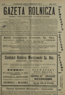 Gazeta Rolnicza : pismo tygodniowe ilustrowane. R. 64, nr 37 (12 września 1924)