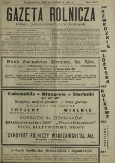 Gazeta Rolnicza : pismo tygodniowe ilustrowane. R. 64, nr 39 (26 września 1924)