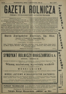 Gazeta Rolnicza : pismo tygodniowe ilustrowane. R. 64, nr 45 (7 listopada 1924)
