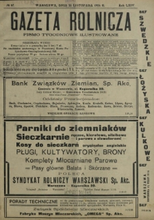 Gazeta Rolnicza : pismo tygodniowe ilustrowane. R. 64, nr 47 (21 listopada 1924)