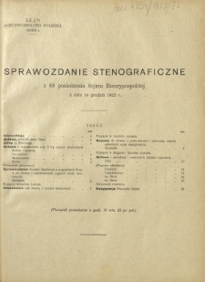 Sprawozdanie Stenograficzne z 88 Posiedzenia Sejmu Rzeczypospolitej z dnia 14 grudnia 1923 r. (I Kadencja 1922-1927)