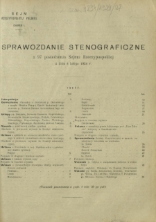 Sprawozdanie Stenograficzne z 97 Posiedzenia Sejmu Rzeczypospolitej z dnia 8 lutego 1924 r.