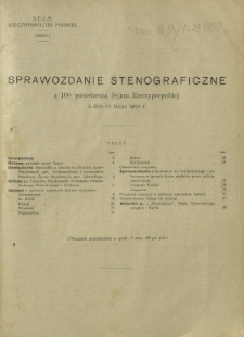 Sprawozdanie Stenograficzne z 100 Posiedzenia Sejmu Rzeczypospolitej z dnia 19 lutego 1924 r. (I Kadencja 1922-1927)