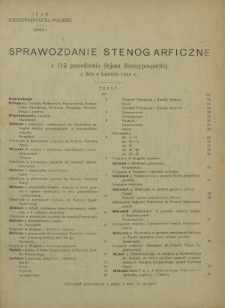 Sprawozdanie Stenograficzne z 115 Posiedzenia Sejmu Rzeczypospolitej z dnia 4 kwietnia 1924 r. (I Kadencja 1922-1927)