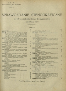 Sprawozdanie Stenograficzne ze 120 Posiedzenia Sejmu Rzeczypospolitej z dnia 20 maja 1924 r. (I Kadencja 1922-1927)
