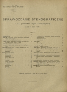 Sprawozdanie Stenograficzne z 122 Posiedzenia Sejmu Rzeczypospolitej z dnia 27 maja 1924 r. (I Kadencja 1922-1927)