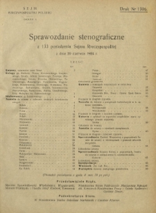 Sprawozdanie Stenograficzne z 133 Posiedzenia Sejmu Rzeczypospolitej z dnia 20 czerwca 1924 r. (I Kadencja 1922-1927)