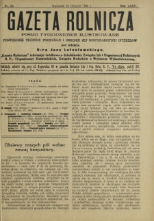 Gazeta Rolnicza : pismo tygodniowe ilustrowane. R. 75, nr 35 (30 sierpnia 1935)