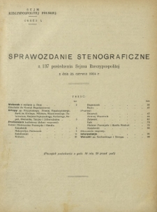 Sprawozdanie Stenograficzne z 137 Posiedzenia Sejmu Rzeczypospolitej z dnia 26 czerwca 1924 r. (I Kadencja 1922-1927)
