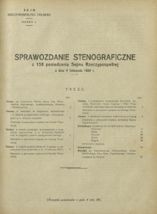 Sprawozdanie Stenograficzne z 158 Posiedzenia Sejmu Rzeczypospolitej z dnia 4 listopada 1924 r. (I Kadencja 1922-1927)