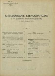 Sprawozdanie Stenograficzne z 161 Posiedzenia Sejmu Rzeczypospolitej z dnia 11 listopada 1924 r. (I Kadencja 1922-1927)