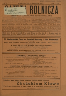 Gazeta Rolnicza : pismo tygodniowe ilustrowane. R. 77, nr 37 (10 września 1937)