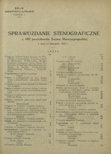 Sprawozdanie Stenograficzne z 162 Posiedzenia Sejmu Rzeczypospolitej z dnia 14 listopada 1924 r. (I Kadencja 1922-1927)