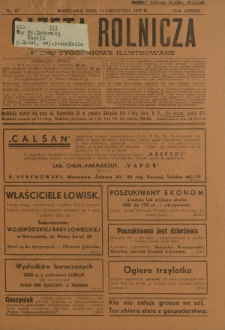 Gazeta Rolnicza : pismo tygodniowe ilustrowane. R. 77, nr 47 (19 listopada 1937)