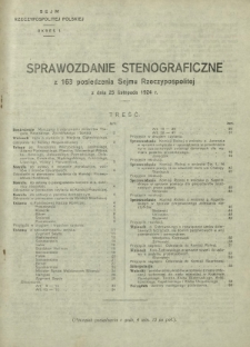 Sprawozdanie Stenograficzne z 163 Posiedzenia Sejmu Rzeczypospolitej z dnia 25 listopada 1924 r. (I Kadencja 1922-1927)