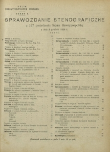 Sprawozdanie Stenograficzne z 167 Posiedzenia Sejmu Rzeczypospolitej z dnia 4 grudnia 1924 r.
