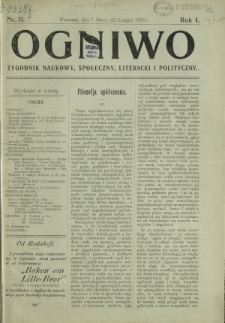 Ogniwo : tygodnik naukowy, społeczny, literacki i polityczny. R. 1, Nr 11 (7 marca/22 lutego 1903)