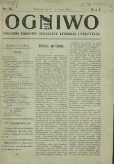 Ogniwo : tygodnik naukowy, społeczny, literacki i polityczny. R. 1, Nr 12 (14/1 marca 1903)