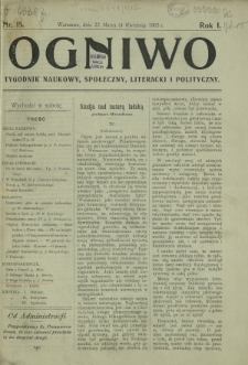 Ogniwo : tygodnik naukowy, społeczny, literacki i polityczny. R. 1, Nr 15 (22 marca/4 kwietnia 1903)