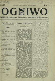 Ogniwo : tygodnik naukowy, społeczny, literacki i polityczny. R. 1, Nr 24 (24 maja/6 czerwca 1903)