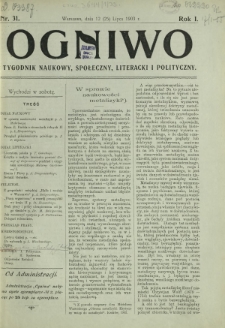 Ogniwo : tygodnik naukowy, społeczny, literacki i polityczny. R. 1, Nr 31 (12/25 lipca 1903)