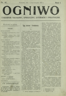 Ogniwo : tygodnik naukowy, społeczny, literacki i polityczny. R. 1, Nr 47 (1/14 listopada 1903)