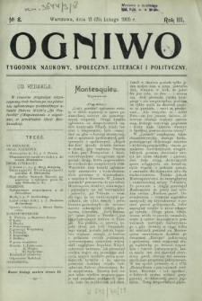 Ogniwo : tygodnik naukowy, społeczny, literacki i polityczny. R. 3, Nr 8 (12/25 lutego 1905)