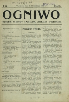 Ogniwo : tygodnik naukowy, społeczny, literacki i polityczny. R. 3, Nr 16 (9/22 kwietnia 1905)