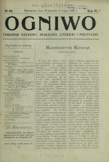 Ogniwo : tygodnik naukowy, społeczny, literacki i polityczny. R. 3, Nr 26 (18 czerwca/1 lipca 1905)
