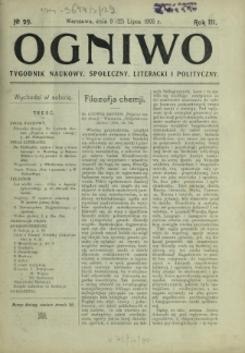 Ogniwo : tygodnik naukowy, społeczny, literacki i polityczny. R. 3, Nr 29 (9/22 lipca 1905)