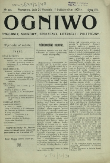 Ogniwo : tygodnik naukowy, społeczny, literacki i polityczny. R. 3, Nr 40 (24 września/17 października 1905)