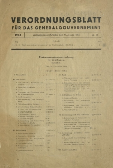 Verordnungsblatt für das Generalgouvernement / [hrsg. von dem Amt für Gesetzgebung in der Regierung des Generalgouverneurs]. 1944, Nr 2 (27 Januar)