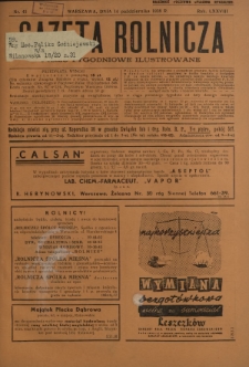 Gazeta Rolnicza : pismo tygodniowe ilustrowane. R. 78, nr 41 (14 października 1938)