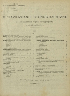 Sprawozdanie Stenograficzne z 172 Posiedzenia Sejmu Rzeczypospolitej z dnia 18 grudnia 1924 r. (I Kadencja 1922-1927)