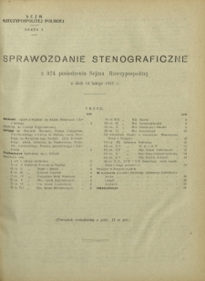 Sprawozdanie Stenograficzne z 324 Posiedzenia Sejmu Rzeczypospolitej z dnia 12 lutego 1927 r. (I Kadencja 1922-1927)