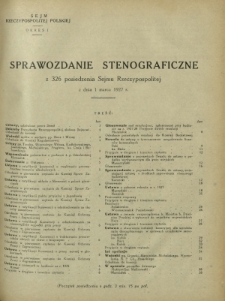 Sprawozdanie Stenograficzne z 326 Posiedzenia Sejmu Rzeczypospolitej z dnia 1 marca 1927 r. (I Kadencja 1922-1927)